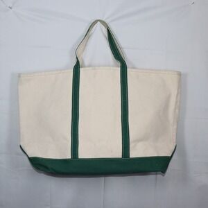 L.L.Bean Boat and Tote Canvas Bag Green Trim Large USA